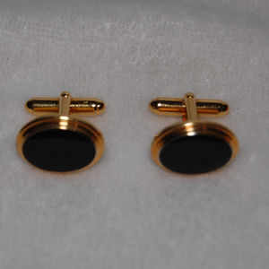 Gold Plated Oval Black Onyx Cuff Links